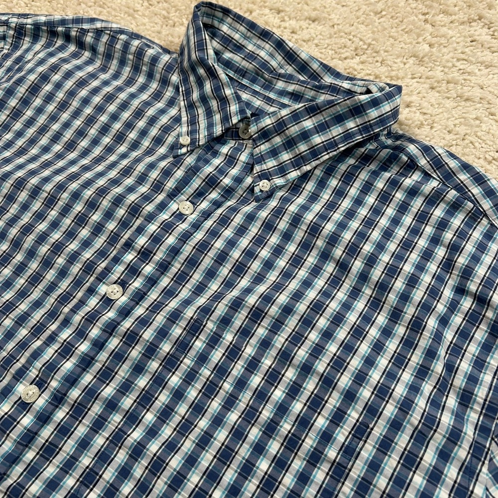 Brooks Brothers Button Down Shirt 2XL Blue White Plaid Short Sleeve Cotton